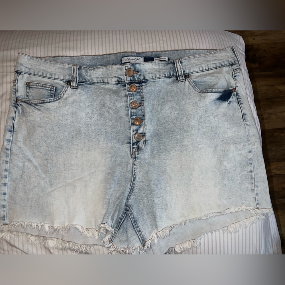 Light Wash High Waisted Button Fly Shorts